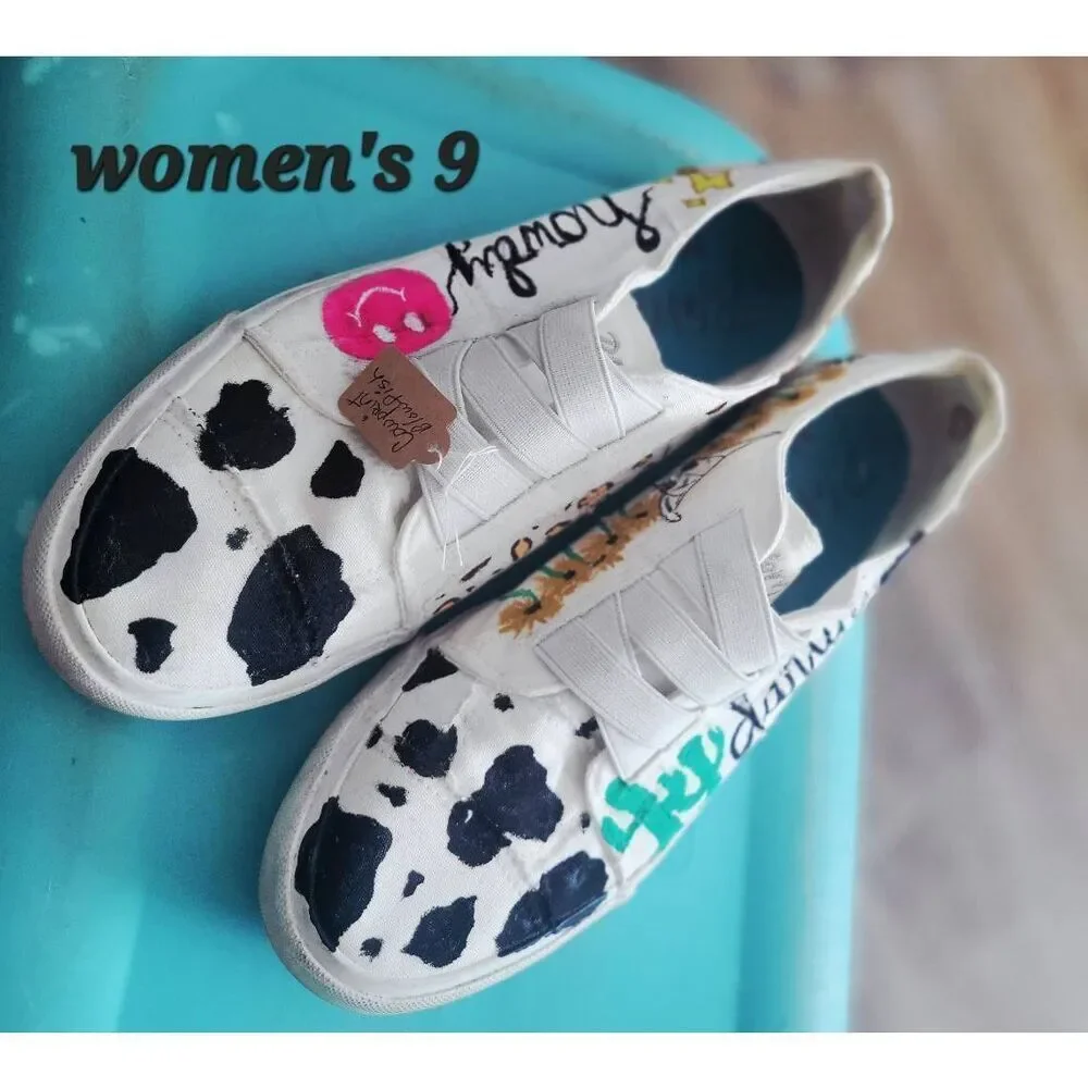 Hand painted Blowfish shoes western design womens size 9 cow print